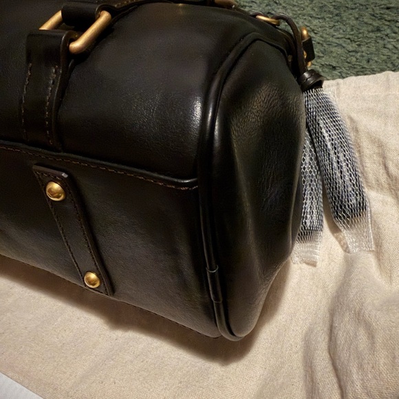 Dooney & Bourke Black Leather Satchel with Gold Accents - Picture 7 of 8